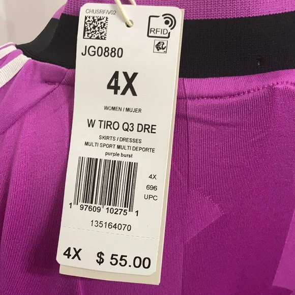 NWT Adidas Tiro Cut Three Stripes Jacquard Tee Dress Plus Size 4X - Picture 12 of 16